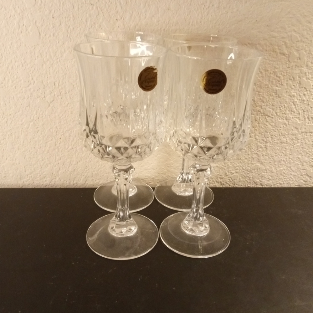 EXQUISITE NEW Cristal D Arques Longchamp France 7" Crystal Goblets Set of 4